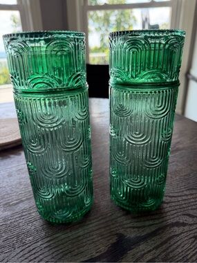 Green Textured Glass Vase - Decorative Home Accent